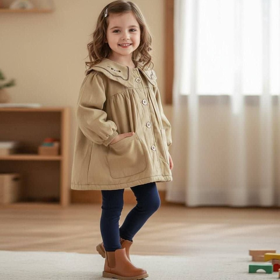 پالتو دخترانه خز یقه گلدوزی سایز ۱ تا ۶ سال